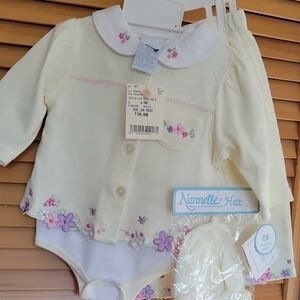 Nannette Cream Baby Outfit Set with Floral Accents 6-9 Months